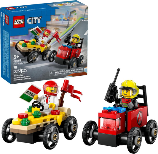 LEGO 60458 City Pizza vs. Fire Truck Race Car Building Set with Minifigures
