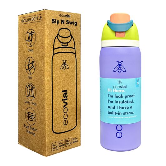 Ecovial 32 OZ - Vacuum Bottle Sip n Swig 960 ML (Purple)