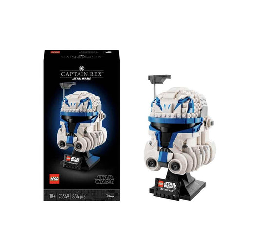 LEGO Star Wars 75349 Captain Rex Helmet set featuring a detailed replica with a display stand and nameplate.