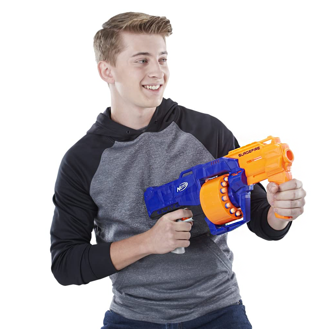 Nerf Surgefire Elite Blaster 15-Dart Rotating Drum, Slam Fire, Includes 15 Official Elite Darts for All Age