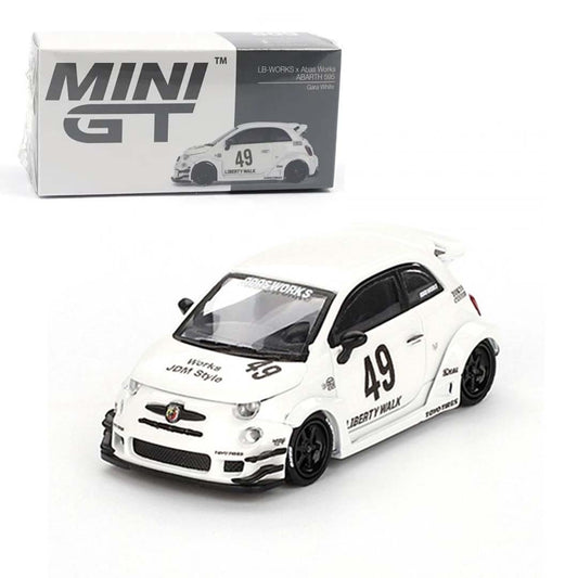 Mini GT 1/64 LB-WORKS x Abas Works ABARTH 595 Gara White LHD Diecast Scale Model Car