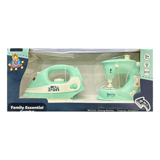Pablo Honey Mini Iron & Sewing Machine Household Play Set (Blue)