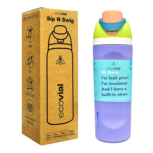 Ecovial 19 OZ - Vacuum Bottle Sip n Swig 570 ML (Purple)