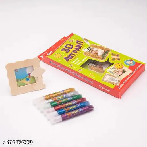 3D Art Paint Kit – Glitter Glue Painting Set with Wooden Frame, Safe & Non-Toxic, For school, kids