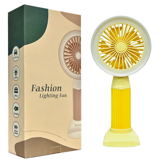 Fashion Lighting Fan Desktop Fan Mini Handheld Small Fan for Home, School USB Rechargeable & Portable Fan (Yellow)
