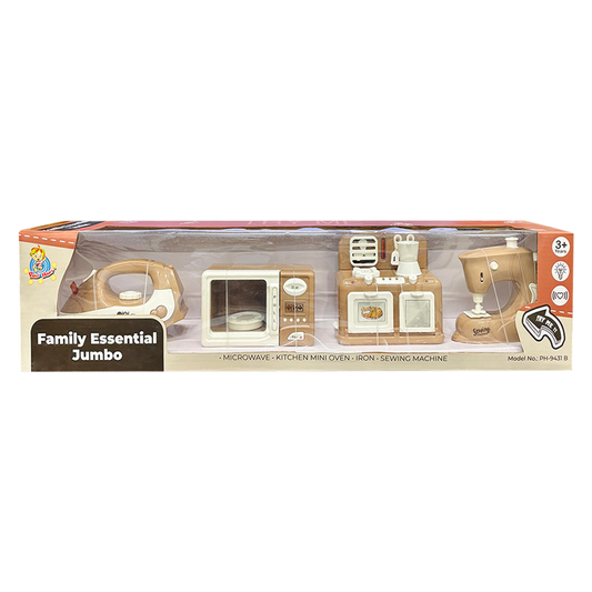 Pablo Honey Mini Iron, Microwave, Oven & Sewing Machine Household Play Set (Brown)