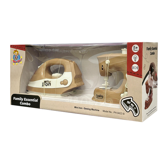 Pablo Honey Mini Iron & Sewing Machine Household Play Set (Brown)