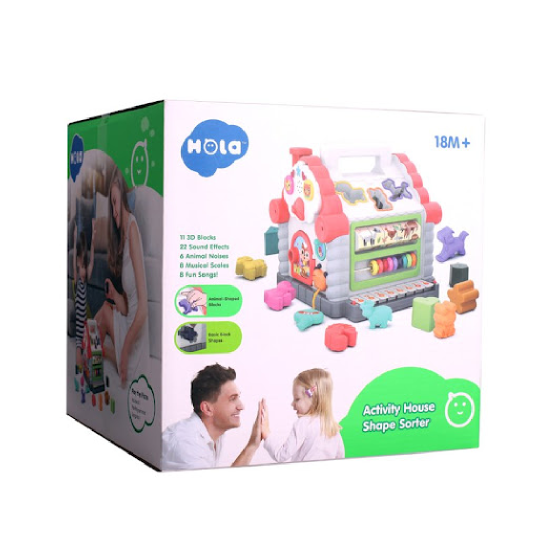 HOLA House Party Educational Toys, Baby House with Shape Sorters, Musical Piano Keys, Counting Math Beads ,Blocks Activity Cube ,Play Cube for Kids - 739