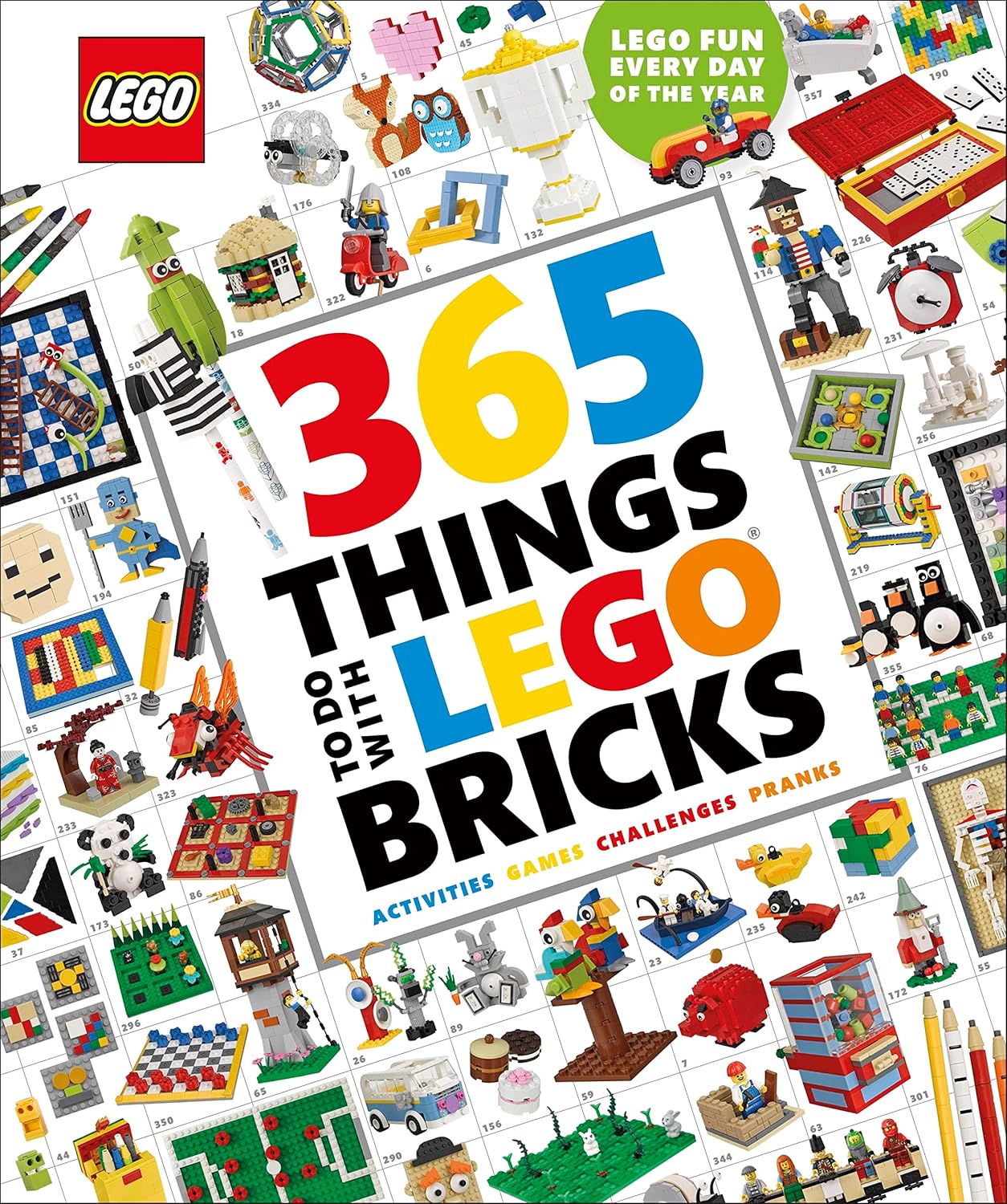 Cover of "365 Things to Do with LEGO Bricks" book, featuring a colorful array of LEGO creations, inspiring daily building activities for enthusiasts aged 7 and above.
