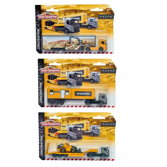 Majorette Construction Volvo Transporter Truck – FMX Low Bed Trailer Diecast Pack of 3