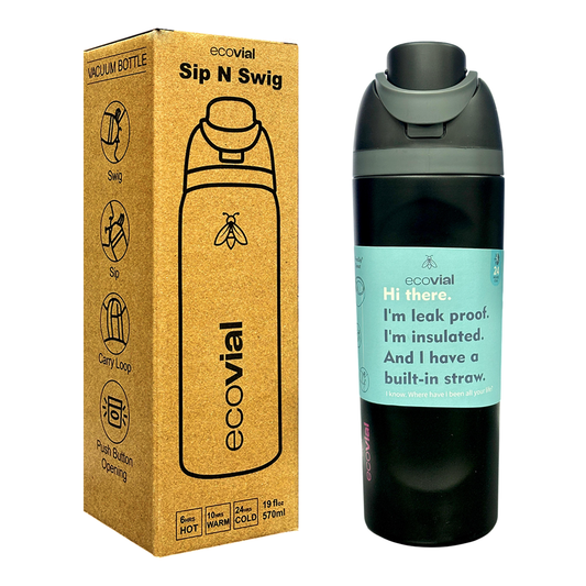 Ecovial 19 OZ - Vacuum Bottle Sip n Swig 570 ML (Black)