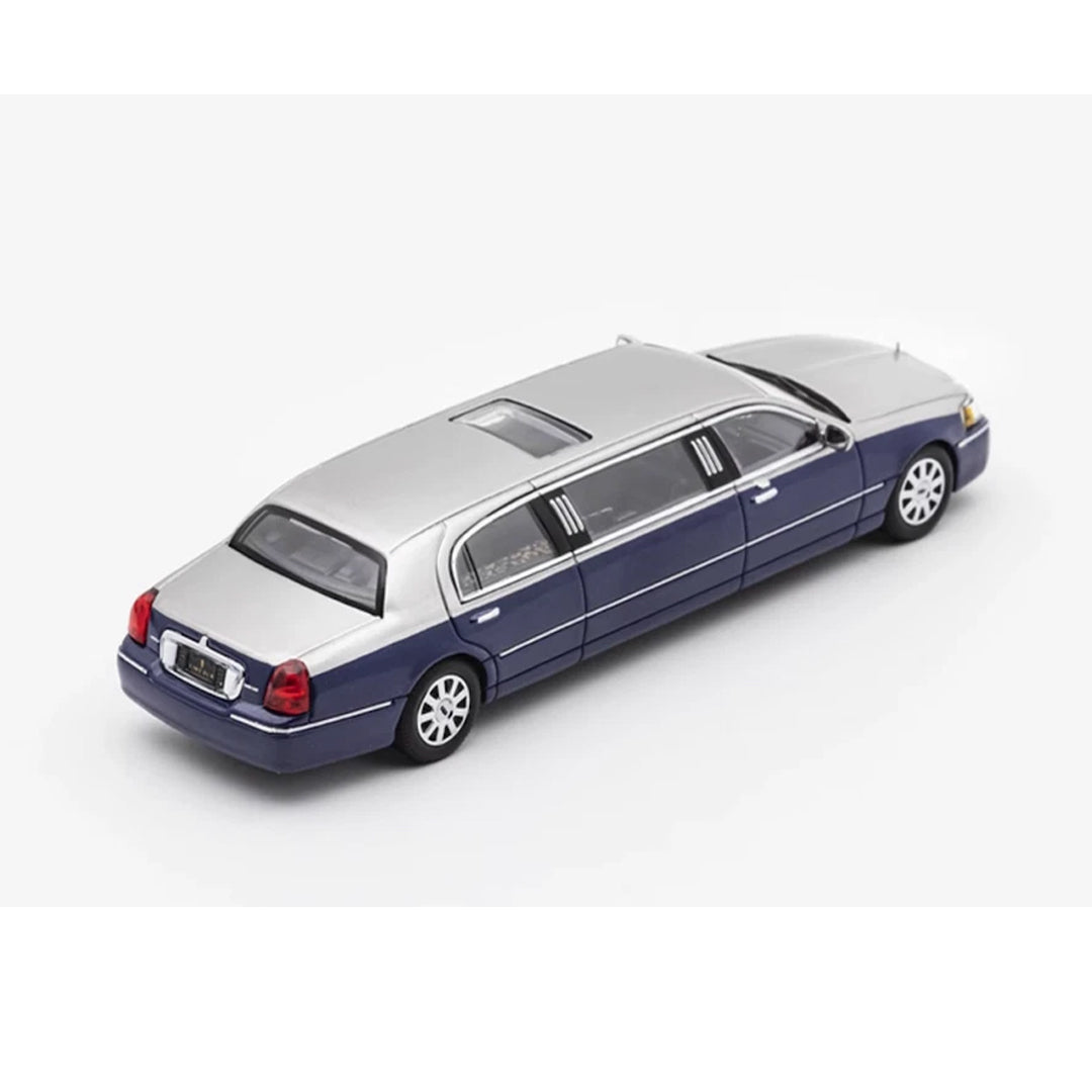 GCD 1:64 Silver Blue Stretch Limousine – Continental Model | Premium Diecast Metal Car (Blue + Silver)