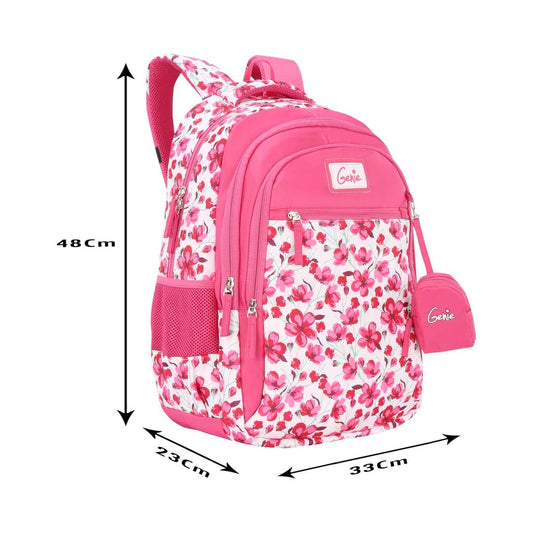 Genie Camellia 15-Inch Waterproof School Backpack – Pink | Lightweight, Stylish & Durable