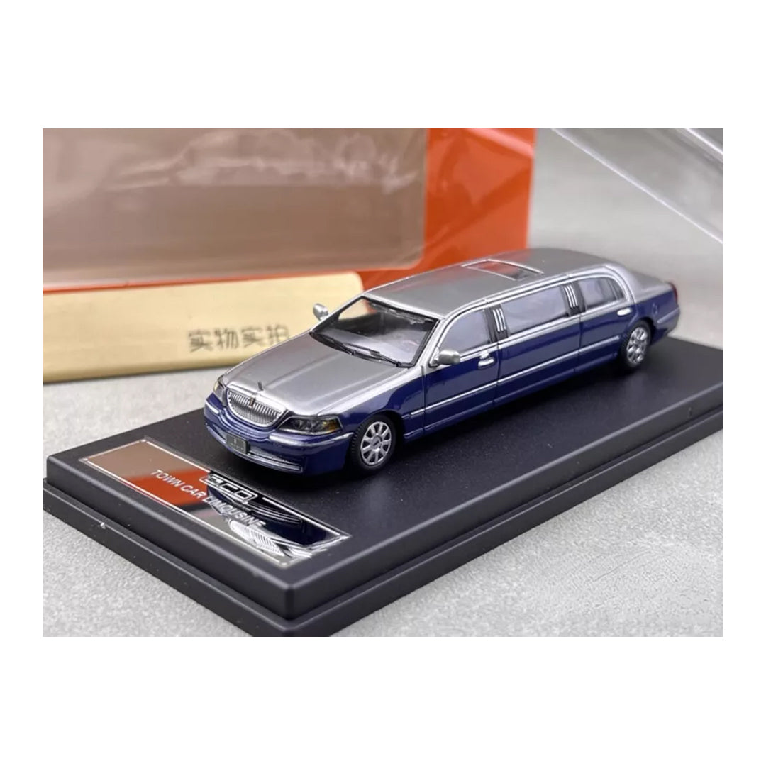 GCD 1:64 Silver Blue Stretch Limousine – Continental Model | Premium Diecast Metal Car (Blue + Silver)
