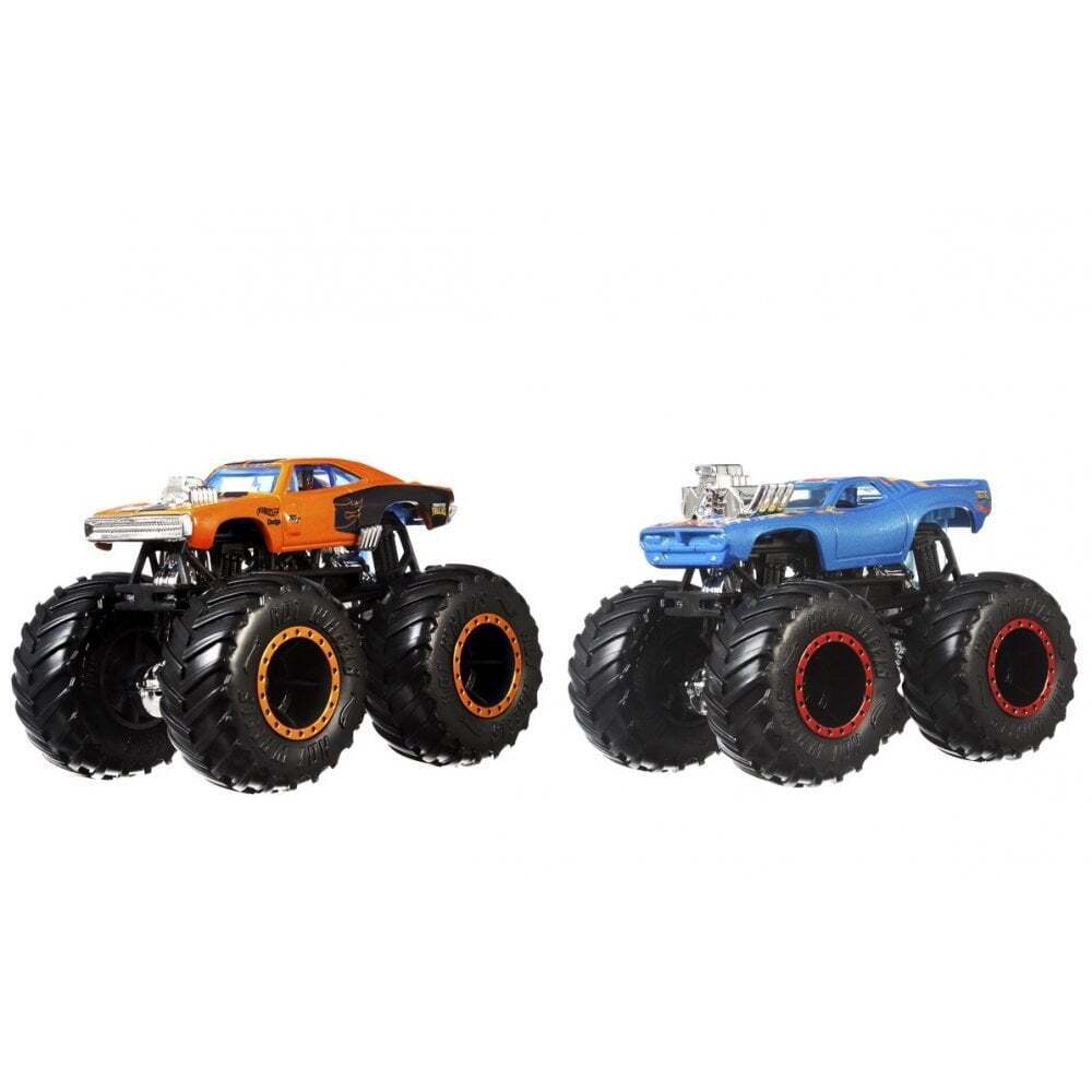 Hot Wheels Monster Trucks Demo Doubles, Dodge Charger R/T Vs Rodger Dodger 2 Pack 1:64 Scale