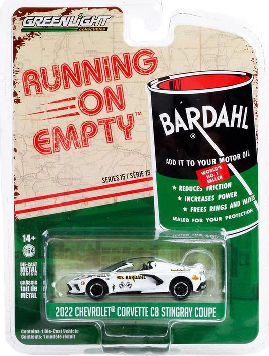 Greenlight Running on Empty – 2022 Chevrolet Corvette C8 Stingray Coupe (Bardahl Livery, Series 15) 1:64 Die-Cast Car