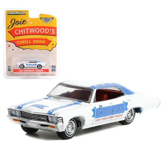 Greenlight 1:64 1967 Chevrolet Camaro White/blue Stripes joie Chitwood's Thrill Show