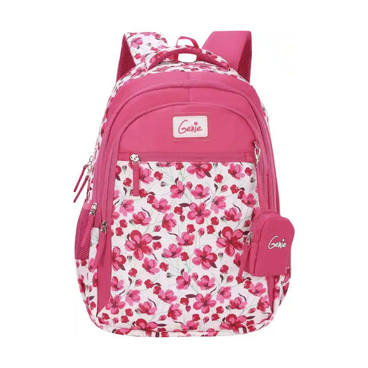Genie Camellia 15-Inch Waterproof School Backpack – Pink | Lightweight, Stylish & Durable