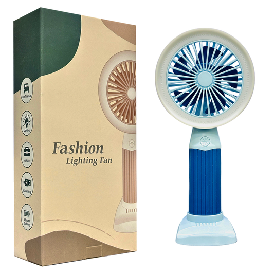 Fashion Lighting Fan Desktop Fan Mini Handheld Small Fan for Home, School USB Rechargeable & Portable Fan (Blue)