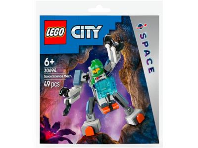 LEGO 30694 City Space Science Mech Ecobag set with 49 pieces, including an articulated mech and astronaut minifigure for space exploration fun.
