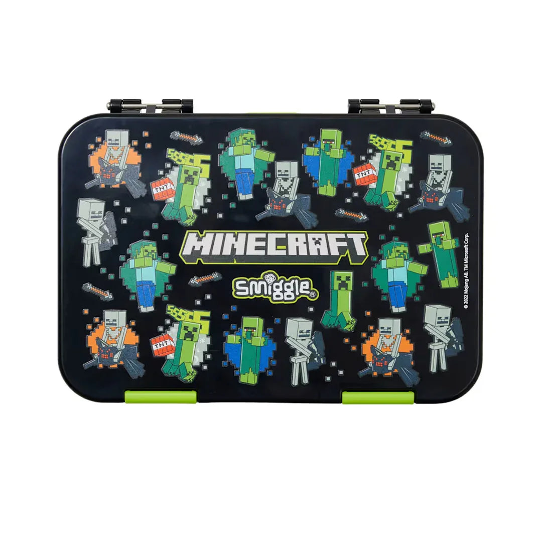 Smiggle Minecraft Happy Medium Bento Lunchbox 758ml – Leakproof Kids Lunch Box (Minecraft))