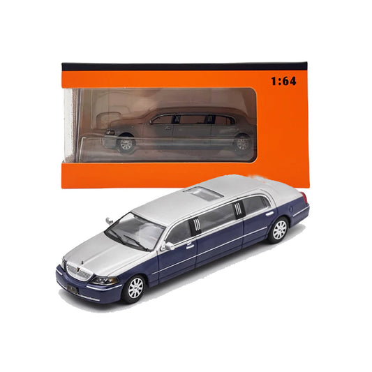 GCD 1:64 Silver Blue Stretch Limousine – Continental Model | Premium Diecast Metal Car (Blue + Silver)