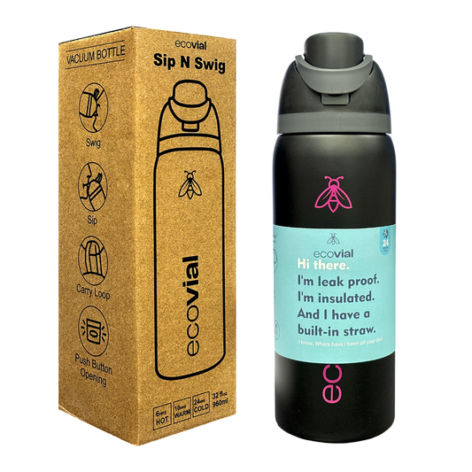 Ecovial 32 OZ - Vacuum Bottle Sip n Swig 960 ML (Black)